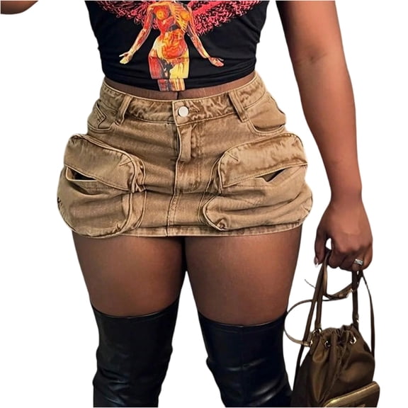 LWavelet Corduroy Cargo Mini Skirt Women Trendy Fall Casual Structured Stylish Versatile Bottoms Brown XL