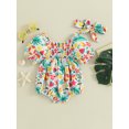 thumbnail image 2 of Suealasg Baby Girls Summer Romper 2Pcs Newborn Hawaiian Outfit Short Puff Sleeve Fruit Print Romper with Headband, 2 of 9