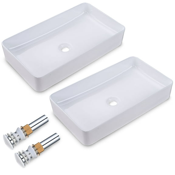 Aquaterior 2 Pack Rectangle Bathroom Vessel Sink w/Pop Up Drain 23" x 13" Above Counter Ceramic Bathroom Sink
