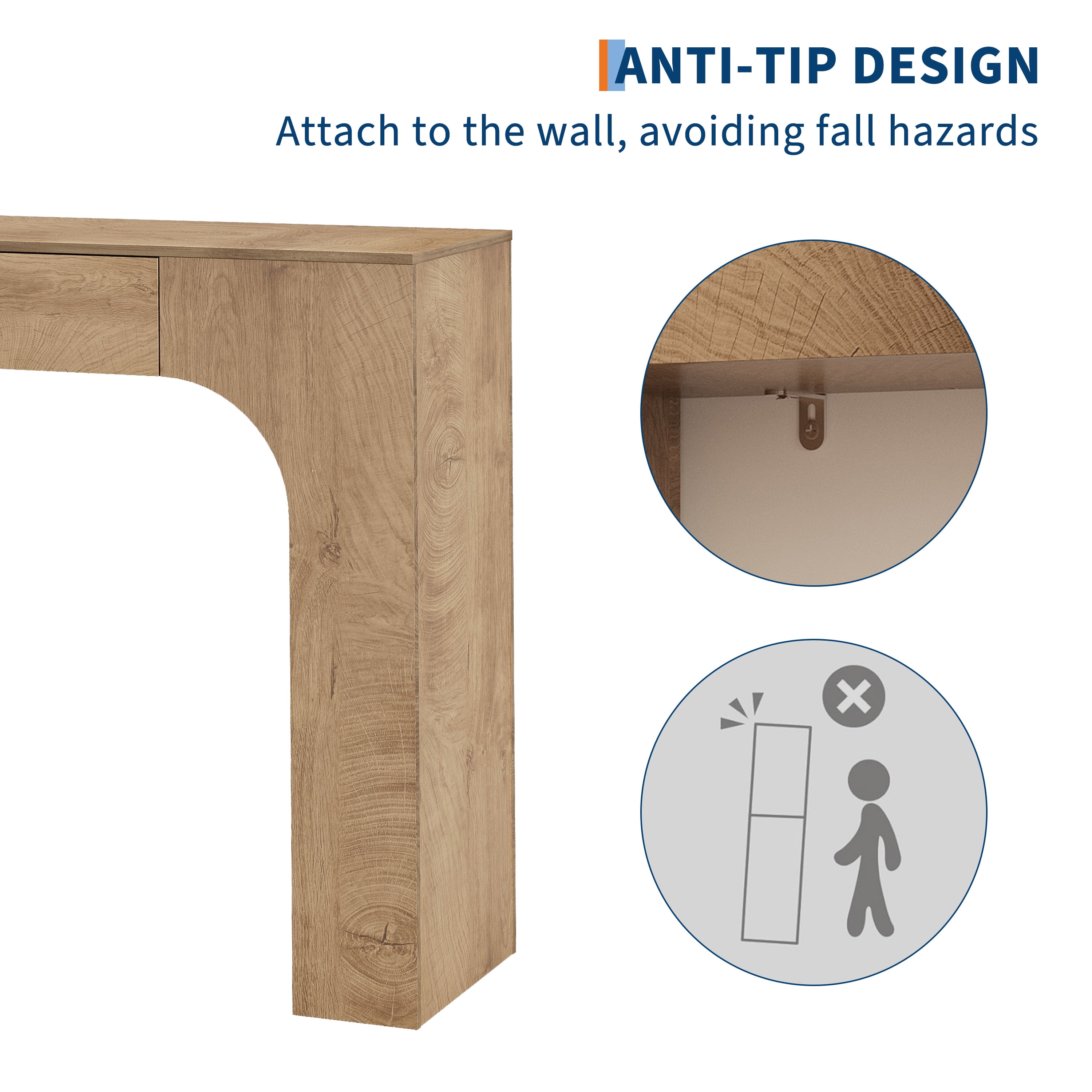 47" Long Console Table with Drawer, Narrow Entryway Table with Anti-Tipping Kit, Farmhouse Walnut Sofa Table for Hallway, Living Room, TV Stand, Chate Annual‑Ring Oak