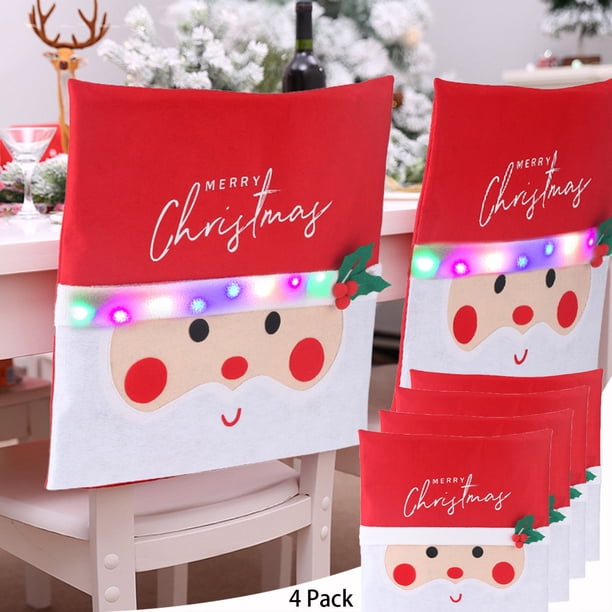 4 Fundas Led Navideñas para Sillas, Cubre Respaldos de Sillas, Decoración para Sillas de Comedor