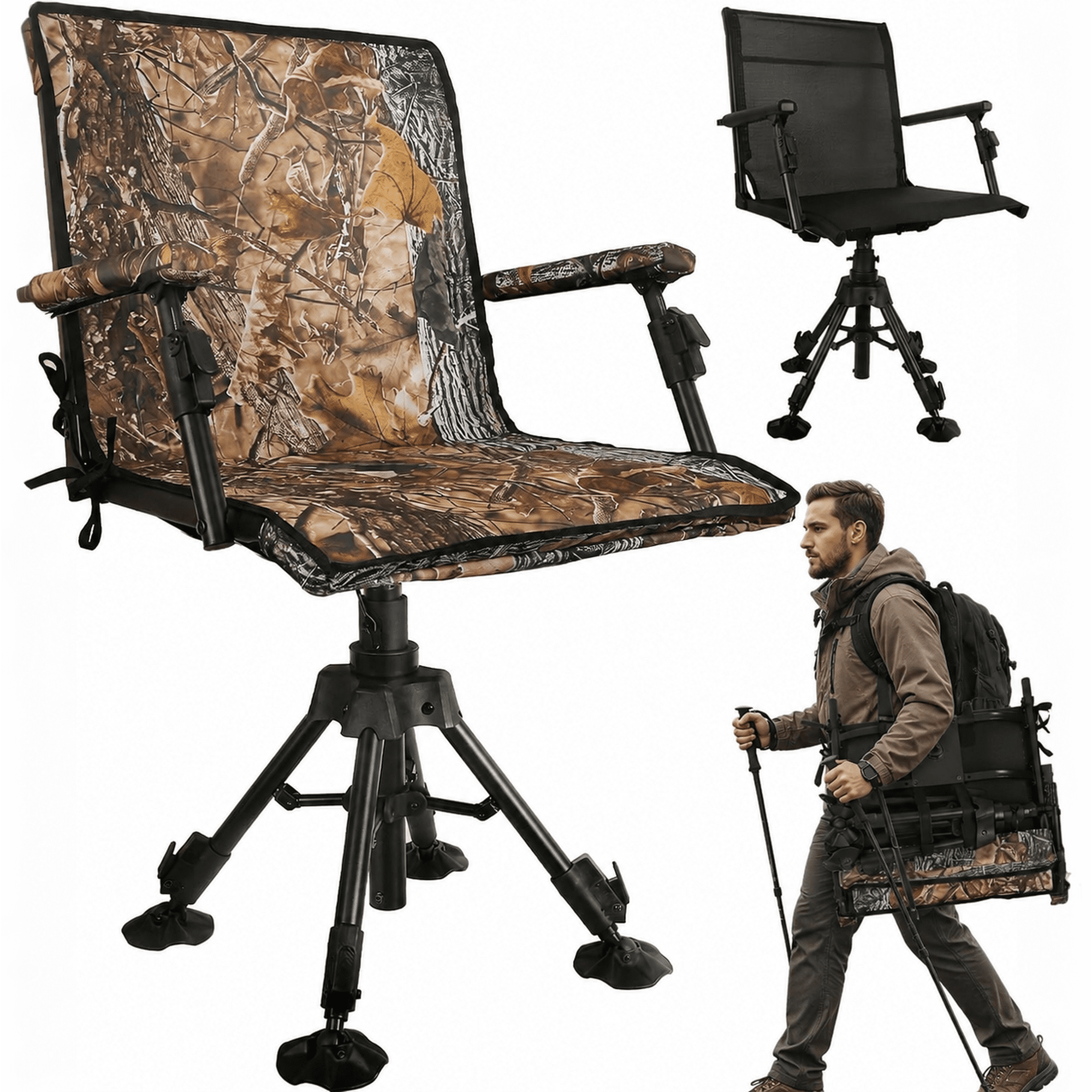 FUNHORUN 360° Silent Swivel Hunting Chair with Removable Camo Cover