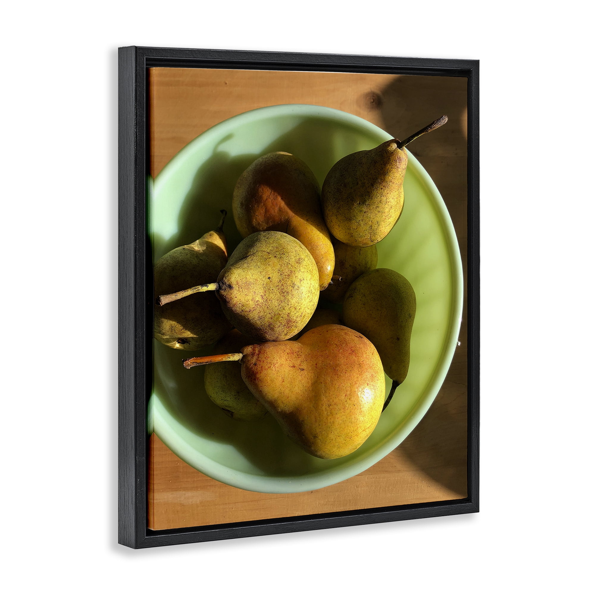 Stupell Industries Kitchen Bowl of Pears Food & Beverage Photography Black Floater Framed Canvas Art Print Wall Art, 25 x 31