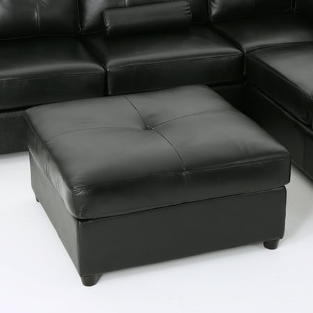 Top Grain Napa Leather - Finney Top Grain Leather Ottoman, Black