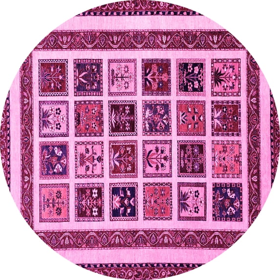 Ahgly Company Indoor Round Abstract Pink Modern Area Rugs, 7' Round