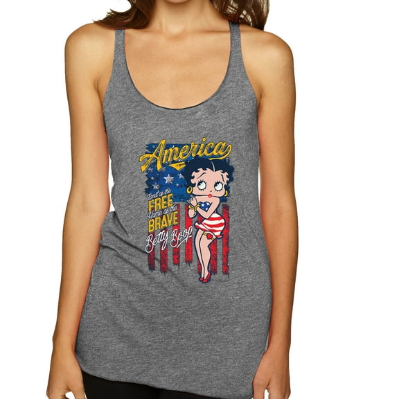 Wild Bobby Betty Boop America Land of the Free Home of the Brave Betty Boop Tri-Blend Racerback Tank Top, Premium Heather, Small