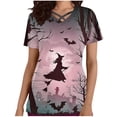 thumbnail image 1 of Tops Cortos para las Mujeres, Halloween Impreso en Cuello en V con Bolsillo, Moda Casual Manga Corta, 1 of 5