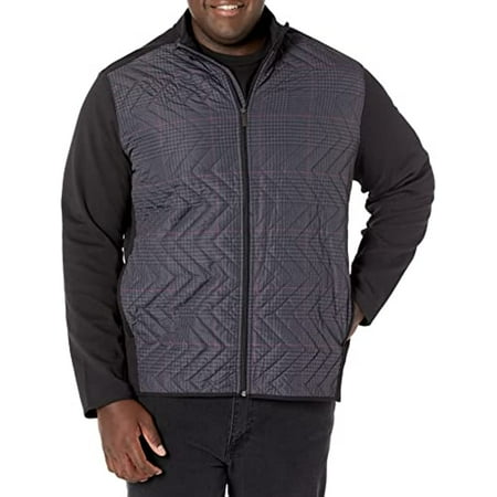 Perry Ellis Men's Ponte Knit Plaid Quilted Front Jacket, Black, X Large Tall