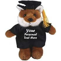 Made by Aliens Plush Stuffed Animal Toys 12 Inches Present Gifts for Graduation Day, Personalized Text, Name or Your School Logo on Gown, Best for Any Grad School Kids (Graduation Fox Black Gown)