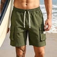 thumbnail image 4 of Sheghy Work Pants for Men 100%Cotton Men's Solid Color Casual Sports Elastic Waist Drawstring Pocket Cargo Shorts, 4 of 6