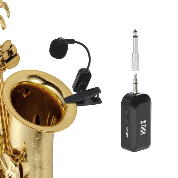 XTUGA Microphone de Saxophone Sans Fil 2,4 g Système Rechargeable Micro Instrument à Pince, Émetteur Récepteur à Batterie de 8 Heures pour Sax