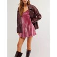 thumbnail image 4 of Pudcoco Robe d'Été en Velours Sans Manches pour Femme, Couleur Unie, Encolure Cœur, Mini Plissée, Robe Trapèze, 4 of 6