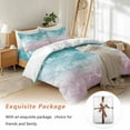 thumbnail image 7 of Turquoise Pink Ombre Bedding Duvet Cover Set Twin Size 4 Pieces Abstract Coastal Ocean Waves Gradient Bedding Set with Zipper Closure, 1 Comforter Cover 68x86 Inches 1 Flat Sheet & 2 Pillow Cases, 7 of 7
