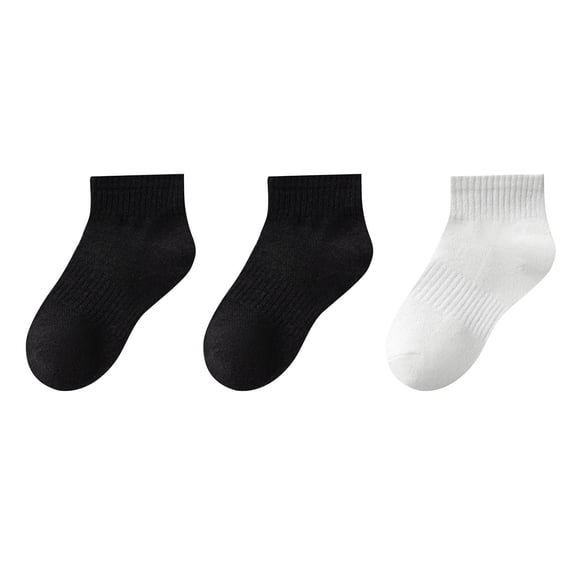 Xfvqtps 3 Pairs Children Boys and Girls Crew Socks Short Tube Ankle Solid Color Sweat Absorbing Comfort Breathable Soft Cotton Socks for 3-16 Years Gray