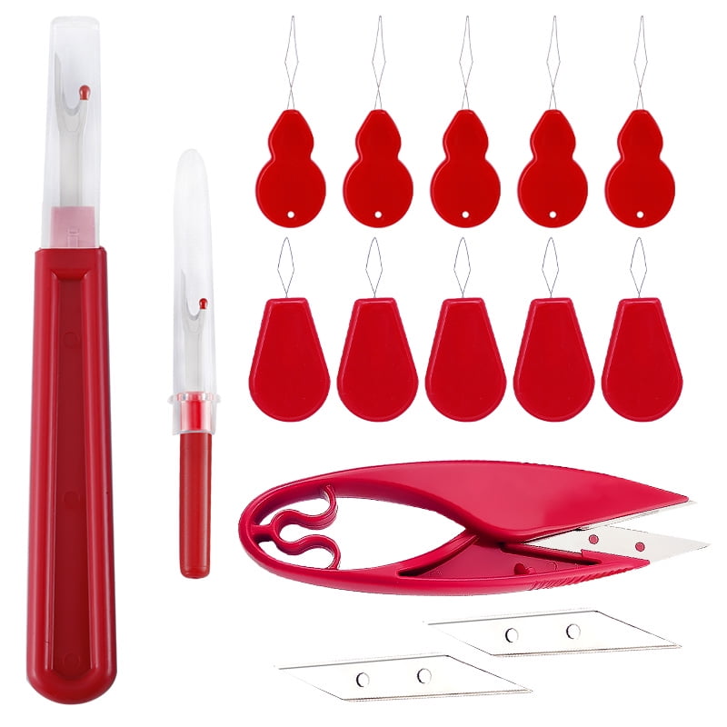 Pack of 13 Seam Ripper Scissors Needle Threaders Metal Stitch Rippers Set with Plastic Handle Cap Supplies for Removing Threads