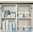 thumbnail image 3 of Cabinet Organizer Shelf Set of 4, Stackable Kitchen Counter Shelves, Expandable Spice Rack Pantry Organizers, Bathroom Cupboard Storage Desk Riser, Bamboo and Metal, Black, 3 of 13