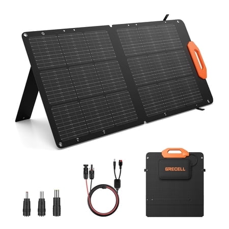 GRECELL Panneau Solaire 100W pour Station d'Énergie 21.5V Panneau Solaire Portable Pliable avec Chargeur Rapide et Support Réglable Chargeur Solaire pour Camping en Plein Air RV Voyage