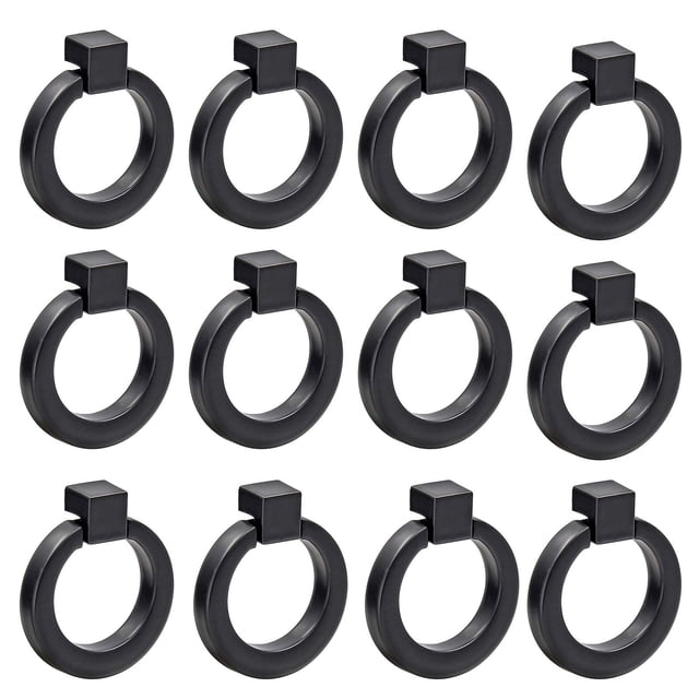 Tiradores de anillo para gabinete Bonsicoky, negro mate, 12 piezas