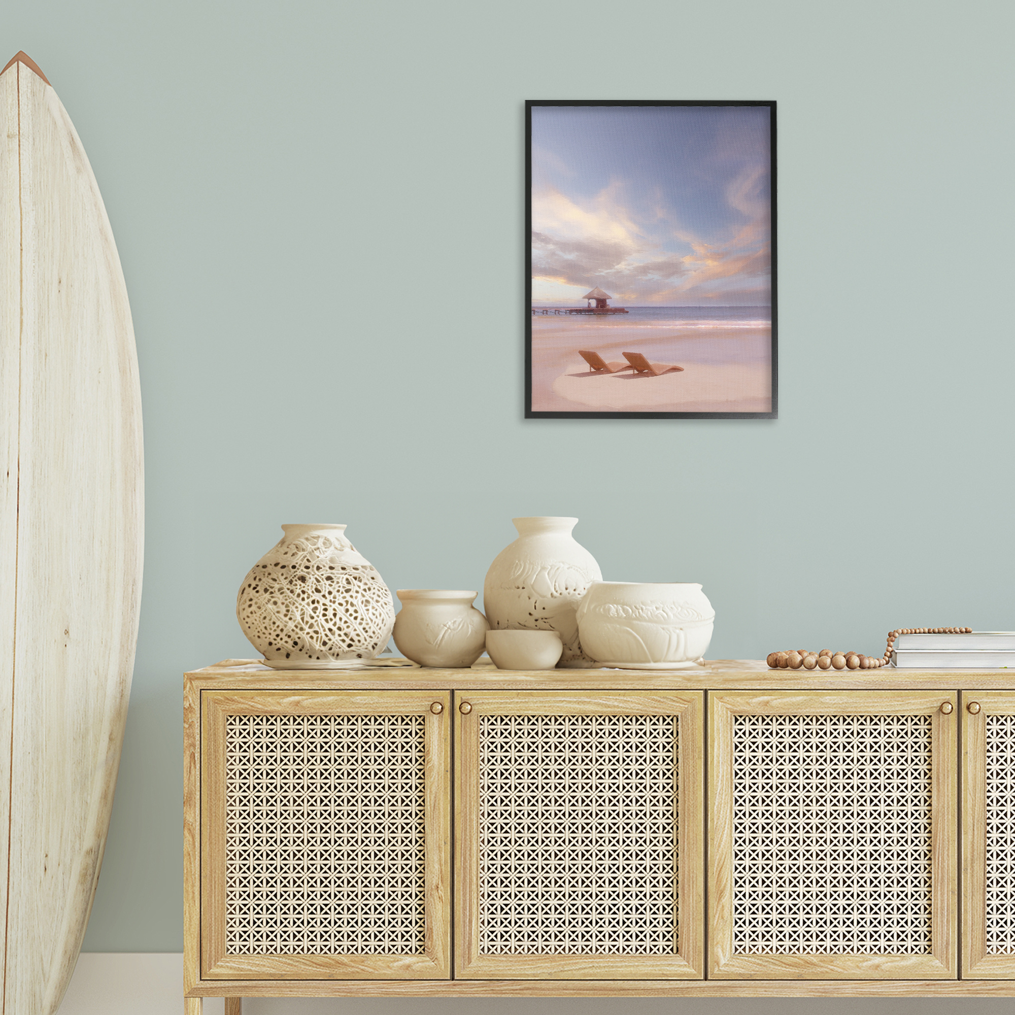 Stupell Industries Beside The Sea View Landscape Painting Black Framed Art Print Wall Art, 24 x 30