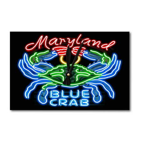 - Maryland - Blue Crab Neon Sign - Lantern Press Poster (Acrylic Wall Clock)