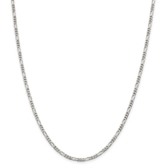 White Sterling Silver chain Figaro 26 in 2.85 mm 2.85mm