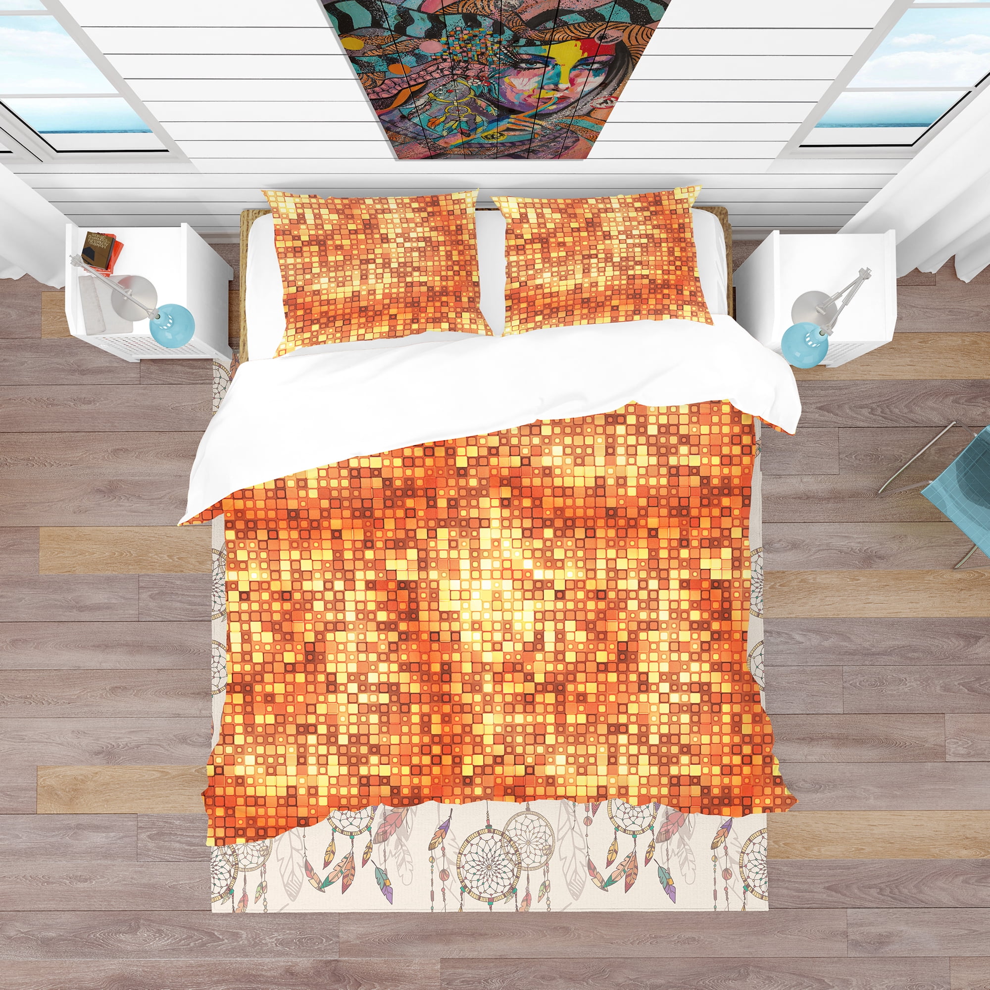 Designart 'Gold Square Abstract' Bohemian & Eclectic Duvet Cover Set