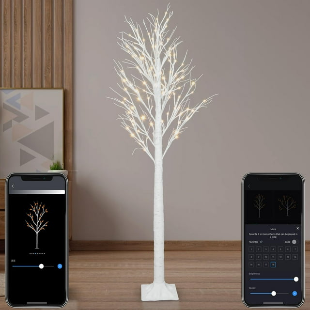 Árbol de abedul inteligente Aoycocr de 6 pies con 120 luces LED, 18 modos