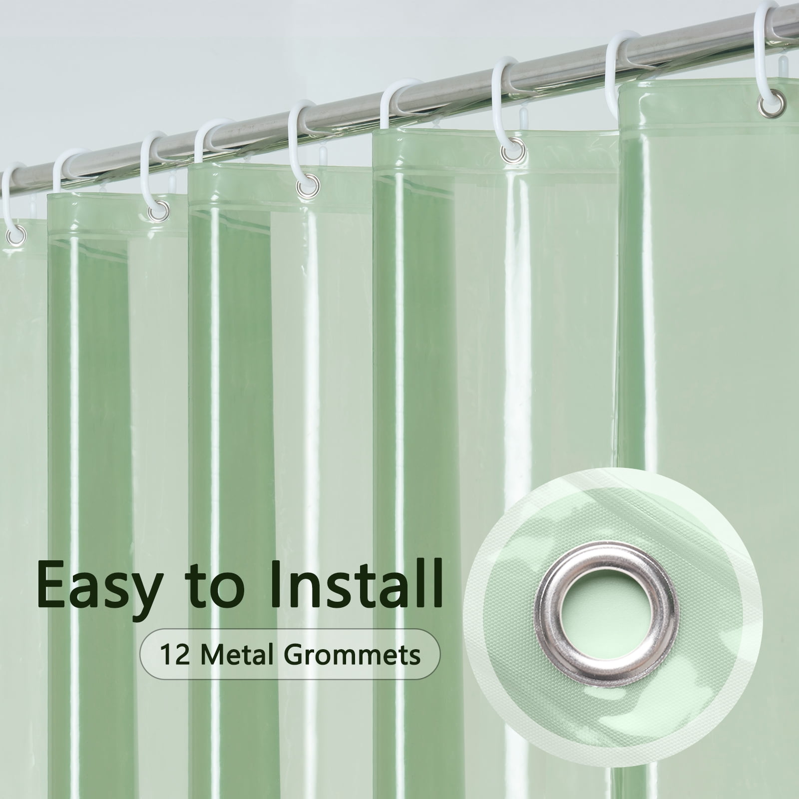 Inosoo Green Clear PEVA Shower Curtain liner,72"x 72", Lightweight