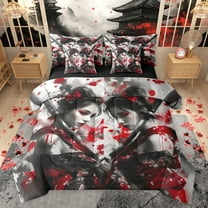 Feelyou Teens Tokyo Warrior Bedding Comforter Set 7 Pieces, Kawaii Japanese Princess Full Bedding Set, Ancient Geisha Reversible Fitted Sheet Flat Sheet, Breathable Home Decor