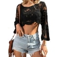 thumbnail image 2 of COMVALUE Women's Floral Embroidered Semi-Sheer Cover-Up Long Sleeve, Bohemian Lace Cape, Beach Sun-Protective Cover-Up Top (Black, One Size), 2 of 4