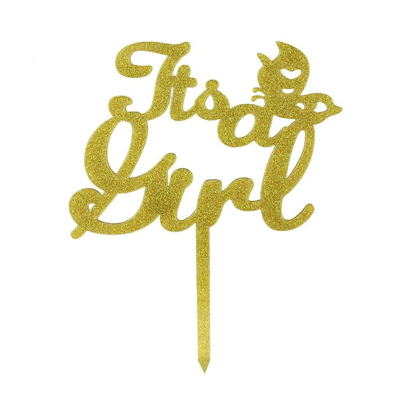 O'Creme Its-a-Girl Script Acrylic Gold-with-Glitter Cake Topper