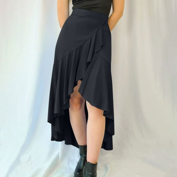 ZZwxWA Womens Ruffle Wrap Maxi Skirt Flare High Waist