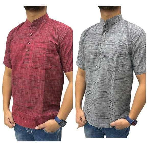 Men's Casual Checkered Half-Sleeve Shirts, Set of 2