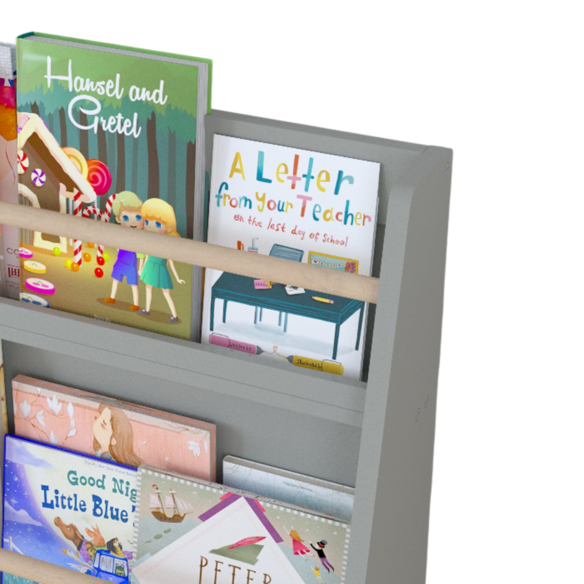 Miniyam 3-Tier Wooden Bookshelf with Toy Storage for Kid, Gray