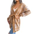 thumbnail image 2 of Pntutb Moda Mujer Otoño Invierno Color Sólido Enrejado Manga Larga Cardigan Suéter Chaqueta Tops Rollbacks Pntutb Pntutb-3748, 2 of 7