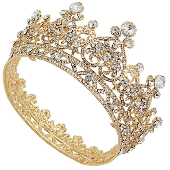 MEIBUTYUP Golden Rhinestone Crown Elegant Bridal Headpiece for Wedding Decor 1Pc