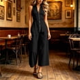 thumbnail image 5 of Jumpsuits for Women Sleeveless Zipper V Neck One Piece Jumpsuit Waist Cinched Slim Fit Wide Leg Ankle Length Jumpsuit with Pockets Summer Casual Outfits, 5 of 7