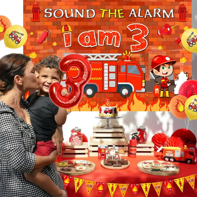 Sursurprise Fire Engine 3rd Birthday Decorations for Boy, Sound