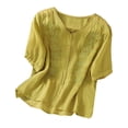 thumbnail image 2 of frariair Ladies Breathable Natural Fiber Embroidered Blouse Flowy Loose Silhouette Beach Resort Wear For Warm Weather Activities Yellow, 2 of 4