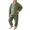 thumbnail image 5 of Asxite Toddler Fall Outfits Solid Fleece Lapel Top Straight Leg Pants Casual Loose Breathable 2 Piece Set, 5 of 7