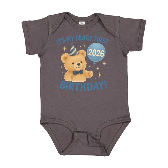 Inktastic Beary First Birthday 2026 Teddy Bear Boys or Girls Baby Bodysuit