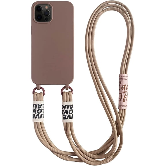 Silicone iPhone Case with Phone Lanyard, Long Crossbody Strap, Universal Lanyard Neck Strap Protective Case Cover (Brown, iPhone 11)