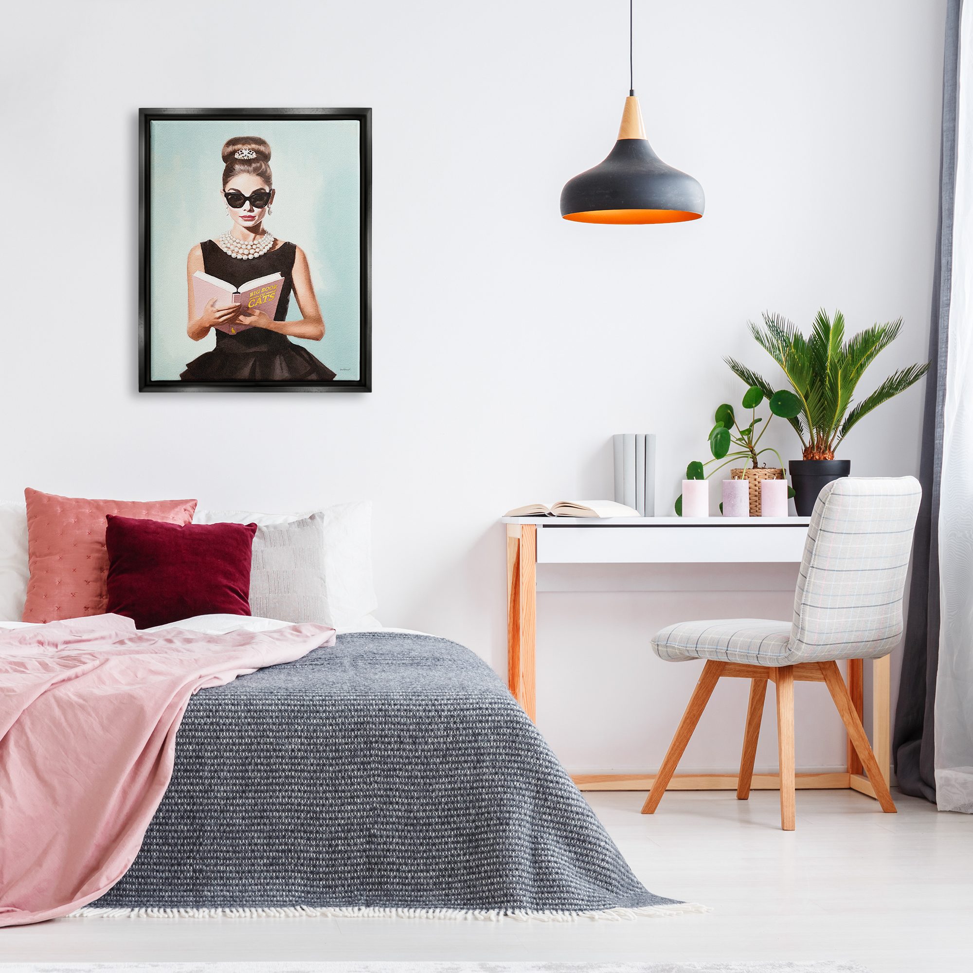 Stupell Industries Fashion Girl Reading Literature & Flim Painting Black Floater Framed Canvas Art Print Wall Art, 25 x 31
