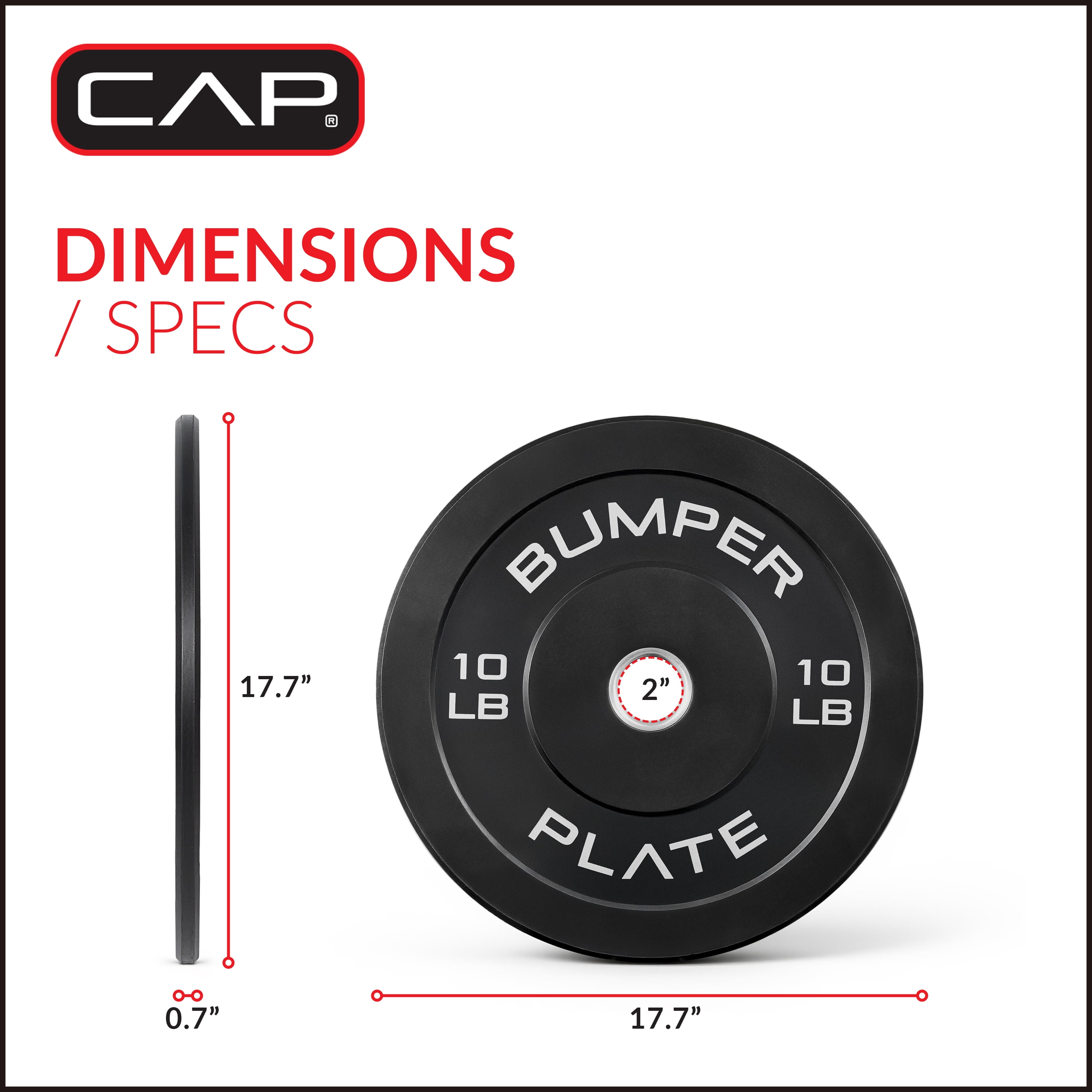 CAP Barbell Olympic Rubber Bumper Plate, PAIR (10lbx2)