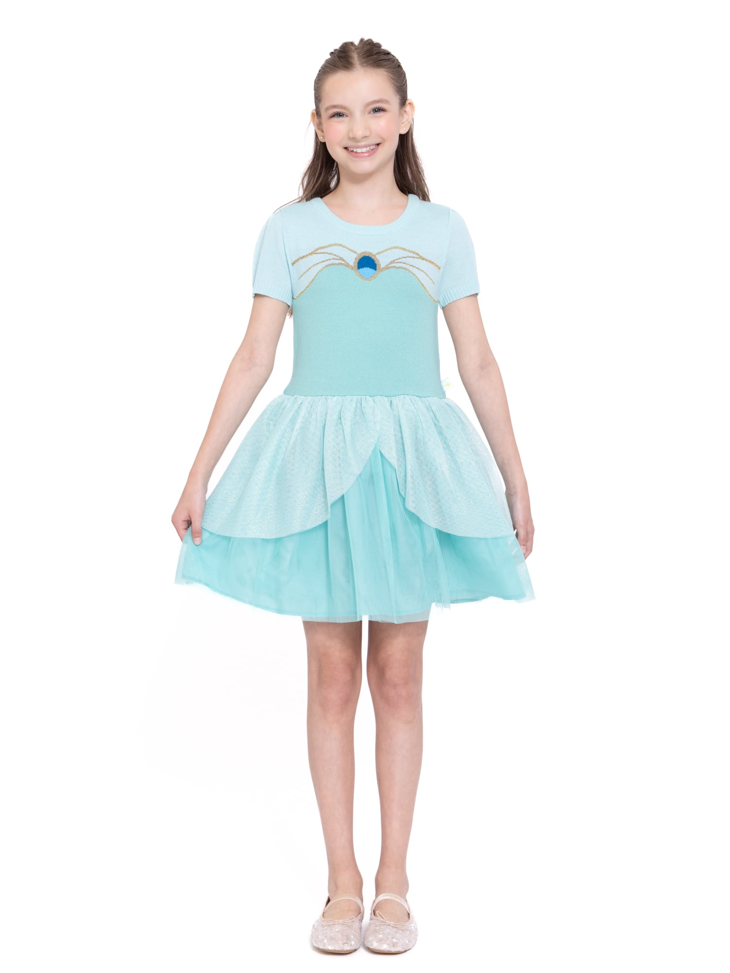 Girls Disney Princess Jasmine Cosplay Short Sleeve Sweater Dress, Sizes 4-12