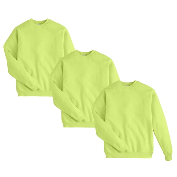 Hanes EcoSmart Men's Hi-Vis Green Safety Sweatshirt, Crewneck Work Fleece, Warm Durable, 3 Pack, S
