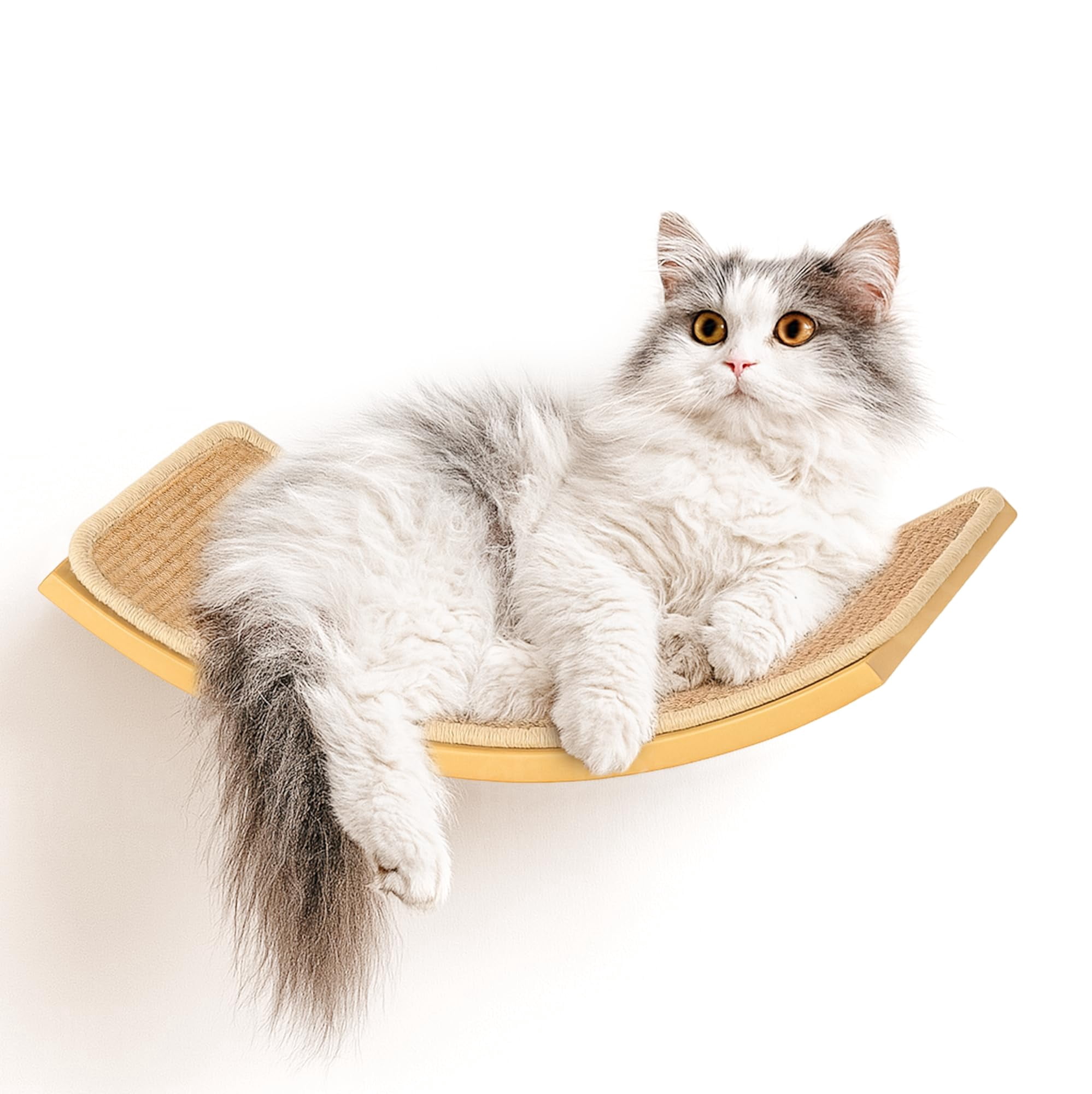 Curved Cat Wall Hammock With Scratchable Sisal Pad  Large Floating Shelf For Mounted Beige Bed Playing Climbing And Sleeping