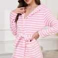 thumbnail image 2 of Arlun Plush Short Hooded Robes for Women Heart & Striped Graphic Long Sleeve Fuzzy Bathrobes Shawl Collar Soft Warm Cozy Wrap Loungewear Sleepwear Robe with Belt and Pockets 8-Pink L, 2 of 7