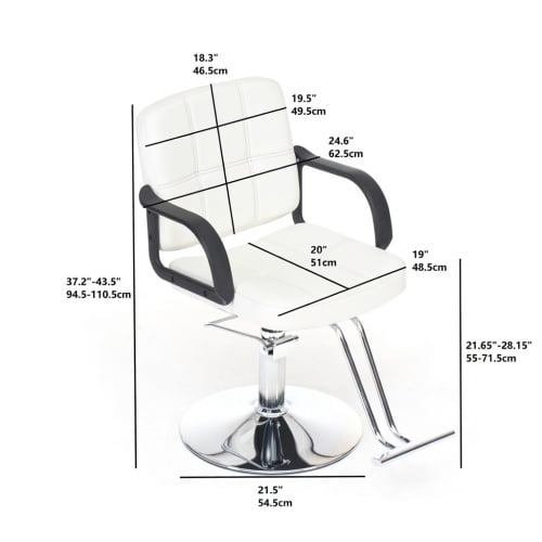 Barber Chair for Hair Stylist, 360° Swivel Salon Styling Chair with Heavy Duty Hydraulic Pump, Adjustable Height, 350 lbs Capacity, White PU Leather