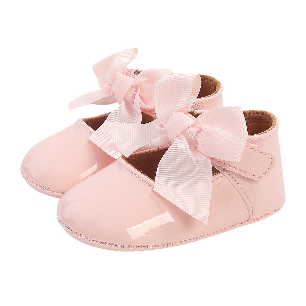 Avish Baby Girls Bowknot Crib Shoes Non-Slip Soft Sole Mary Jane Flats Infant Toddler Prewalker Dress Shoes